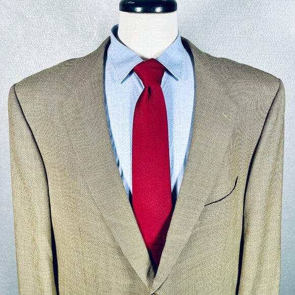 Ermenegildo Zegna Blazer Mens 50L Tan Wool Sport Coat Jacket Houndstooth - Picture 1 of 16